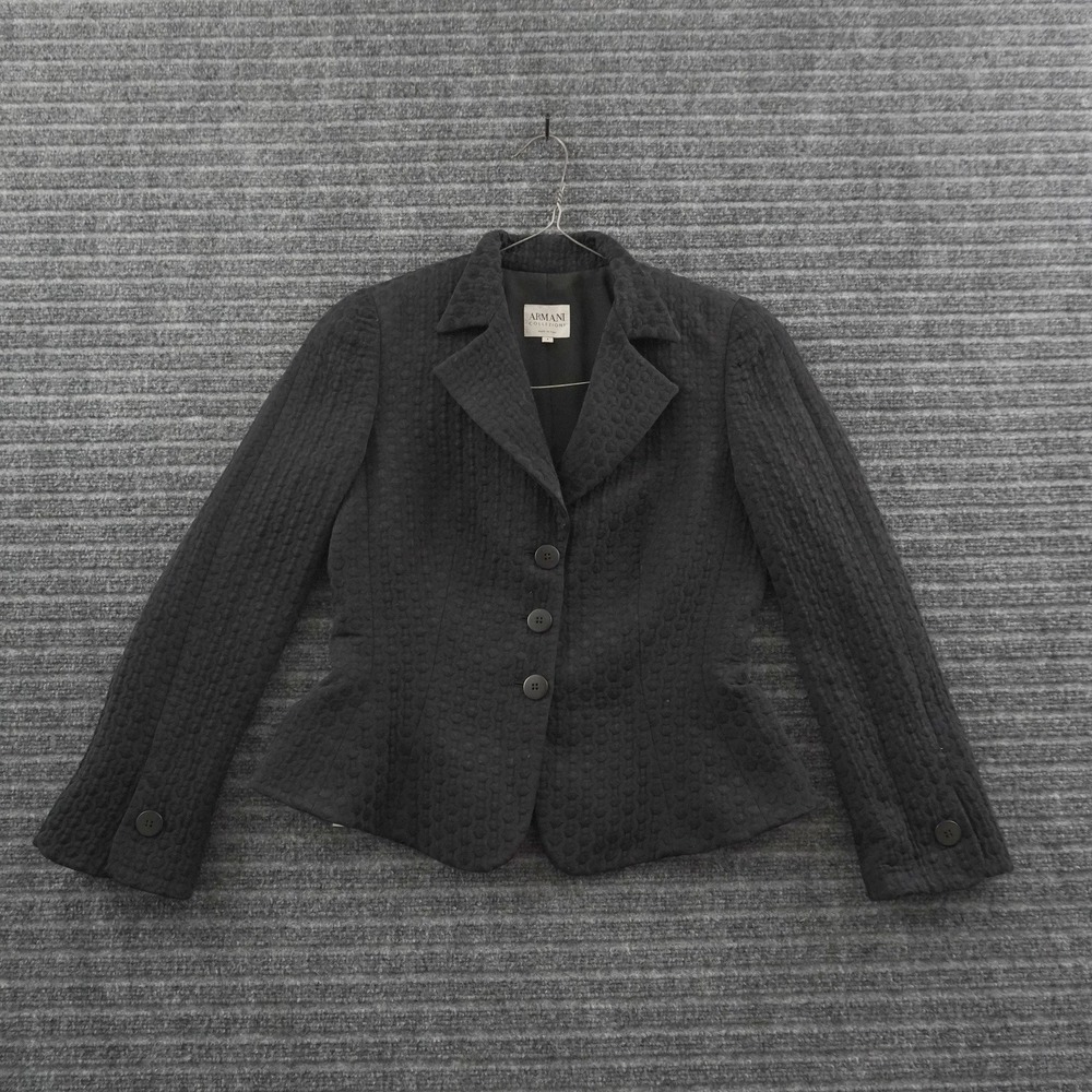 Vintage 00s Armani Collezioni Blazer Womens 4 Black Textured Tailored Jacket